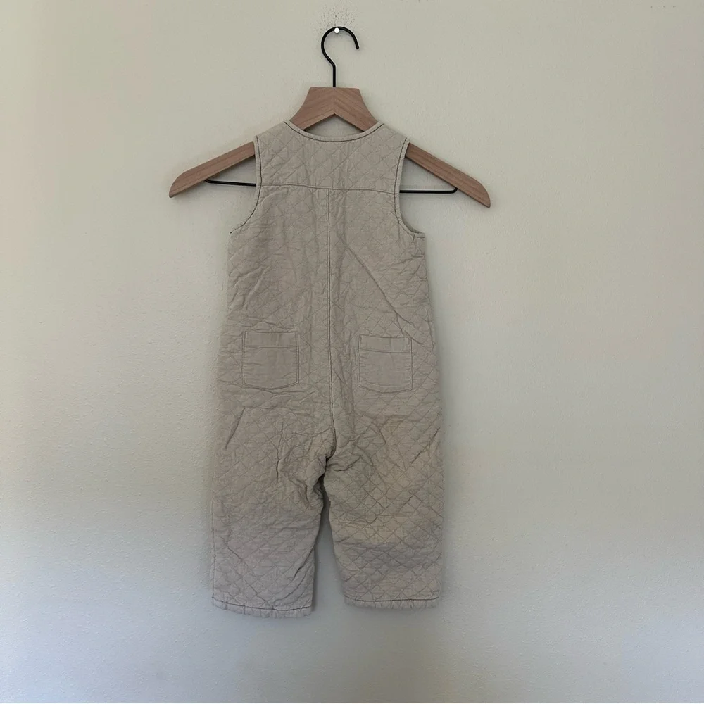 VINTAGE GAP Baby 18-24 Month Quilted Corduroy‎ Cream Overalls Embroidered Flower